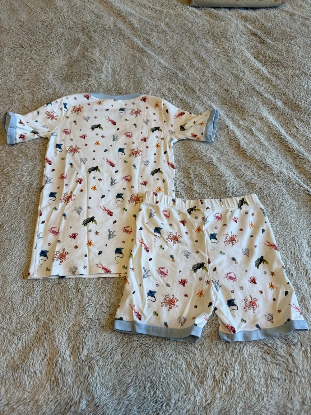 Kids' Ocean Animal Short Pajama Set - Light Blue Trim
